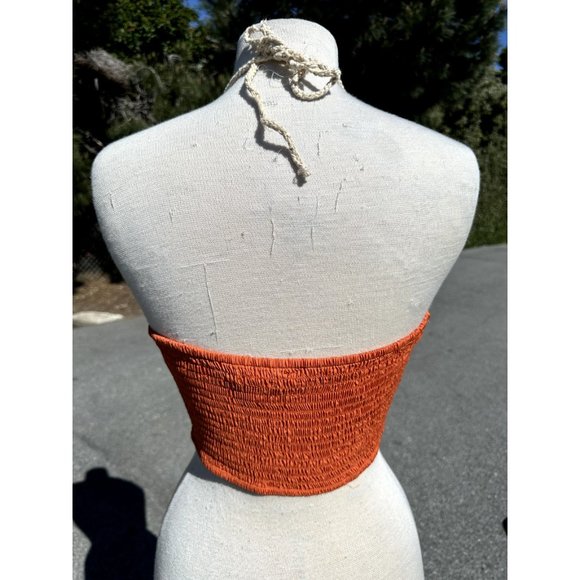BOG Collective Top Medium Orange Cropped Crochet Halter Neck Twist 90's Womens - Picture 3 of 13